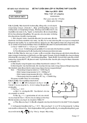 Đề 1 thi tuyển sinh lớp 10 trường THPT chuyên năm học 2015 - 2016 môn Vật lý